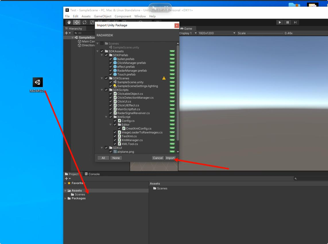 Import RADARSDK.unitypackage Import RADARSDK.unitypackage
