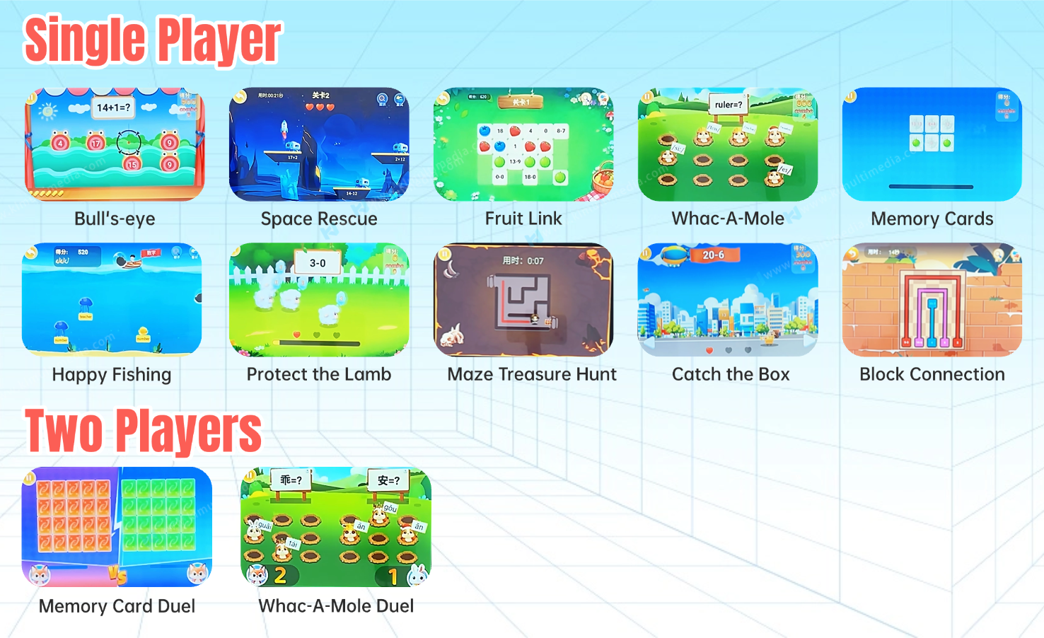 Preschool Learning Wall Educational Games List Interactive preschool learning wall built-in educational games covering phonics spelling English and math curriculum
