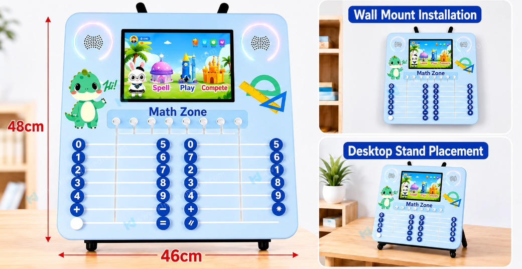Wall Mounted and Floor Stand Installation Options Compact wall mounted and floor stand installation options for preschool interactive learning wall