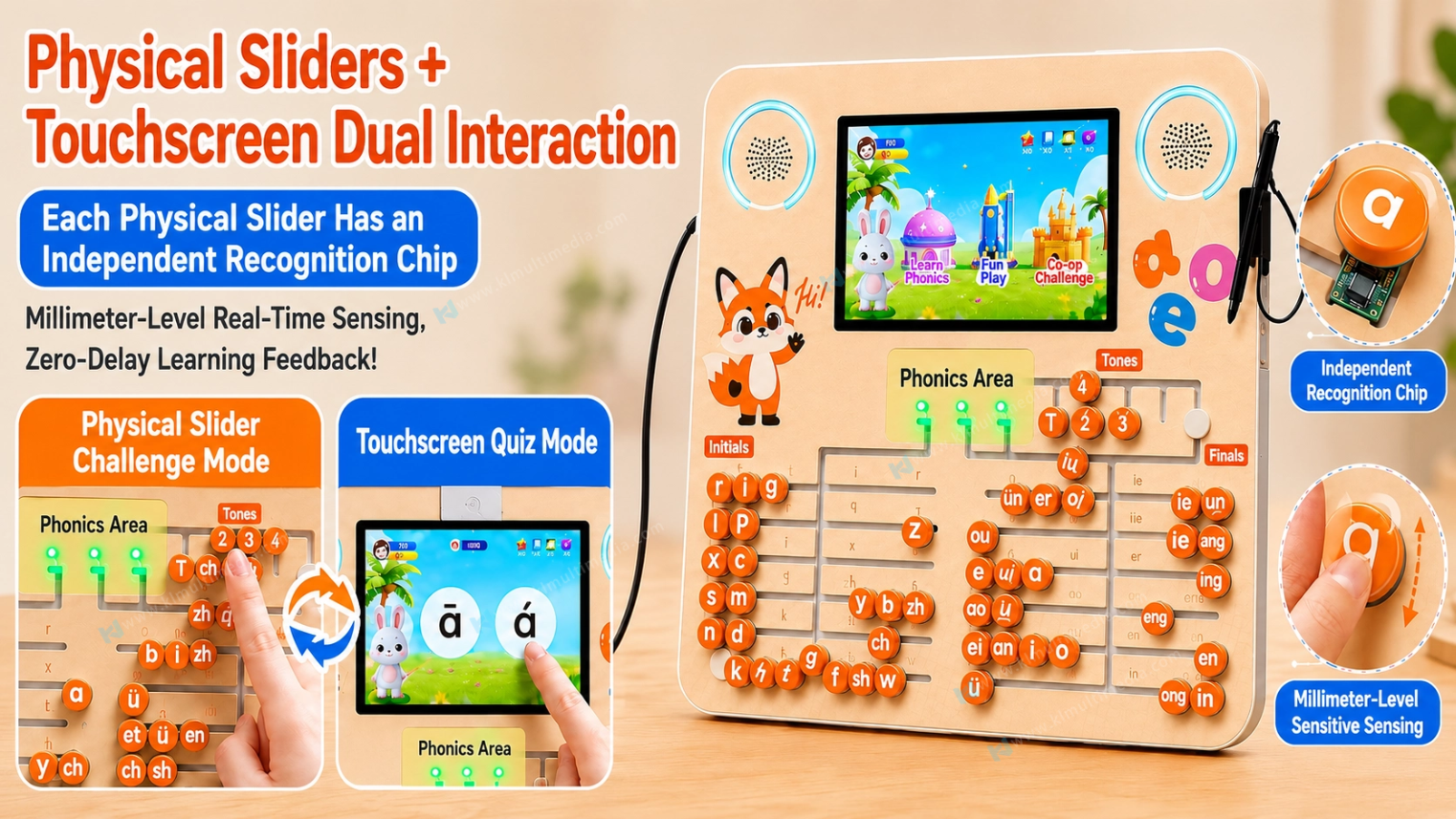 Physical Slider Touchscreen Dual Interaction Physical slider and touchscreen dual interaction for preschool learning wall hands-on education