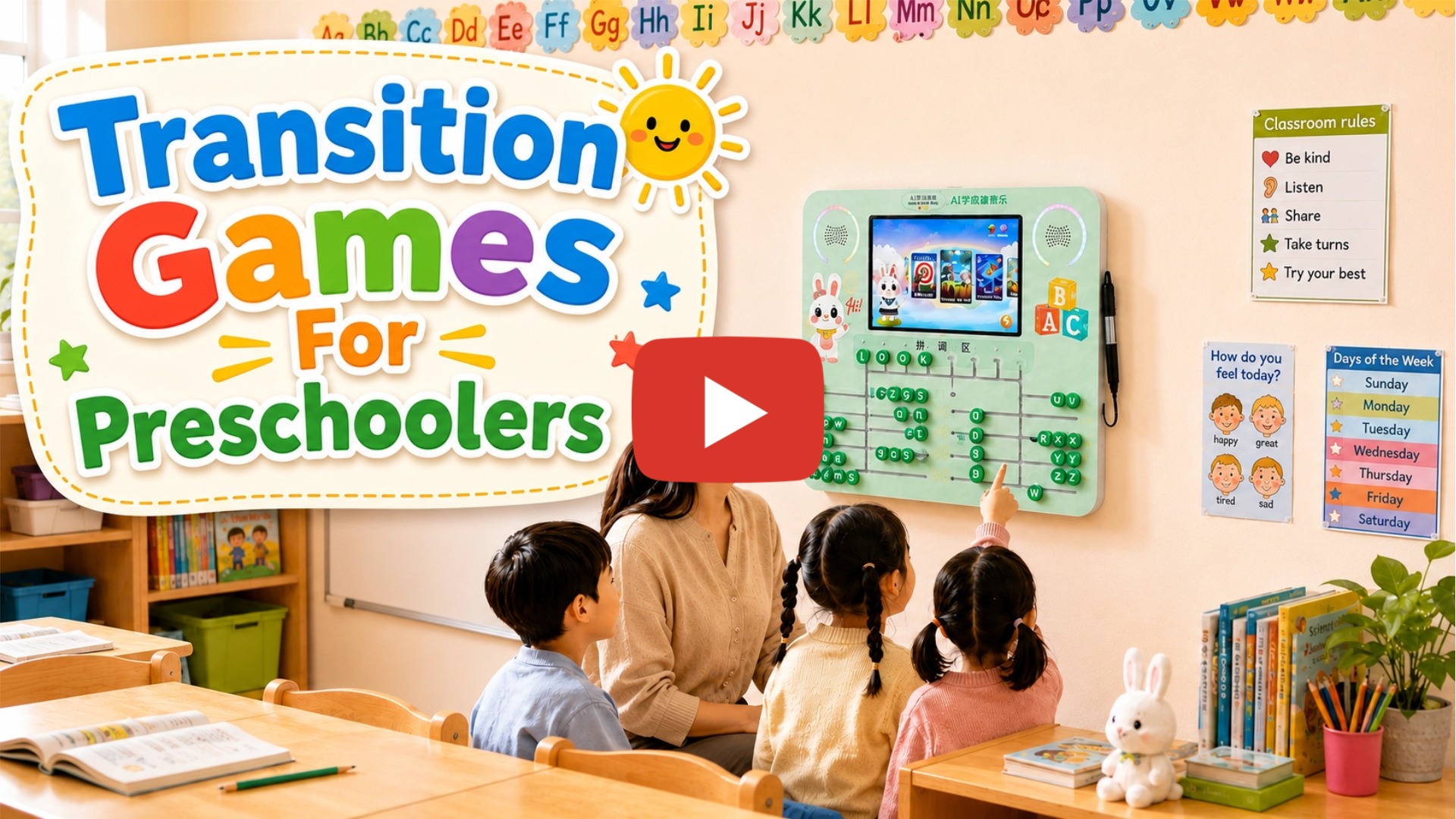 Interactive Preschool Learning Wall with touchscreen and physical sliders for early childhood education